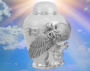 Angel of Grief® White Adult Cremation Urn -  Personalized Engraving - Lifetime Warranty - Adult Ashes Memorial - Fast Shipping