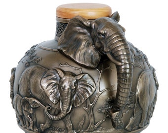 African Elephant Companion Urn - Large Urn for Two - Artistic Urn - Personalized Engraving - Wildlife - Nature Lovers - Customized Memorial