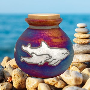 Spirit Dolphins Raku Cremation Adult or Medium - Personalization Available - Dolphin Design - Lifetime Warranty - Fast Shipping