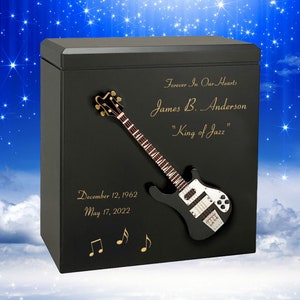 Black Bass Electric Guitar Wood Cremation Urn - Handmade - Niche-Friendly - Personalized Engraving - Quick Shipping - Lifetime Guarantee