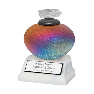 Raku Crystal Sunset Mini Urn - Engraved Stand Included