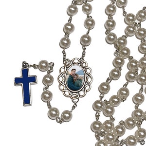 Marian Blue And White Photo Rosary Necklace Urn