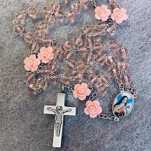 Pink Rose Rosary Necklace Urn