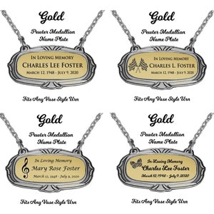 Gold Pewter Medallion Name Plates - 55 Icon Options