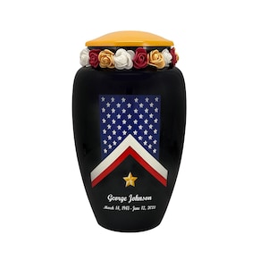 Veteran Flag Cremation Urn - Military Service Adult Urn - Veterans Urn Engraved - Fast Shipping - Adult Urn - Tribute Wreath Option™