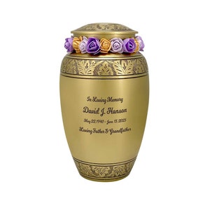 Gold Winged Adult Cremation Urn - Tribute Wreath™ Option - Custom Engraving - Adult Sized - Lifetime Warranty - Quick Shipping