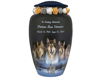 Five Wolves Moon Adult Cremation Urn - Fast Engraving - Adult Urn - Tribute Wreath Option™