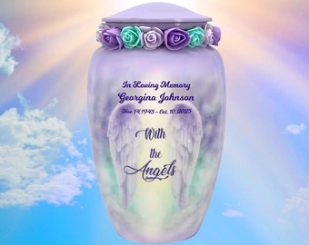 With The Angels Urn Cremation Urn - Tribute Wreath Option - Angel Adult Urn - Engraving Option