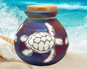 Sea Turtles Raku Cremation Urn: Ocean Pottery, Adult or Medium