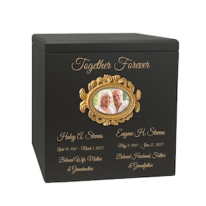 Gold Photo Frame Companion Wood Urn - Both Parents Photo Double Cremation Urn - Double Picture Urn for Two People