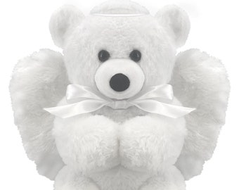 Little Angel Teddy Bear Keepsake Urn - Personalized Ribbon Option