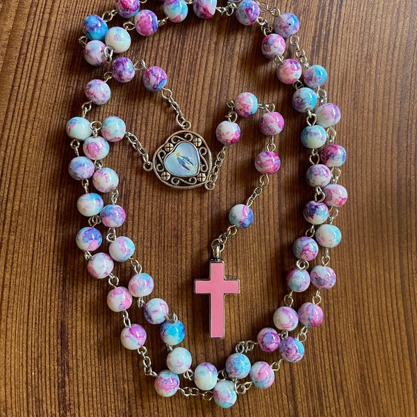 Pastel Pink Rosary Necklace Urn