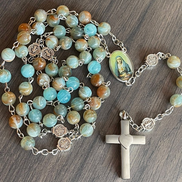 Heart of Jesus and Mary Rosary Necklace Urn