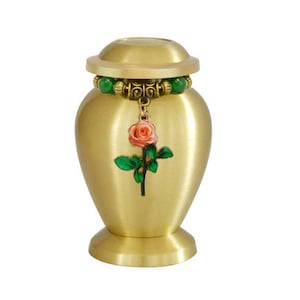 Brass Rose Keepsake Urn - Love Charms™ Option - Personalized Engraving - Compact Ash Holder - Lifetime Warranty - Secure and Fast Shipping