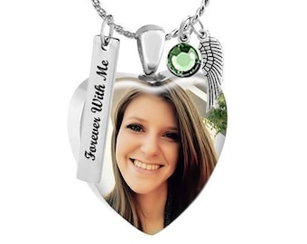 Color Photo Pendant Heart Urn - Pendant Urn - Love Charms® Option - Personalized Ash Keepsake - Free Birthstone & Chain