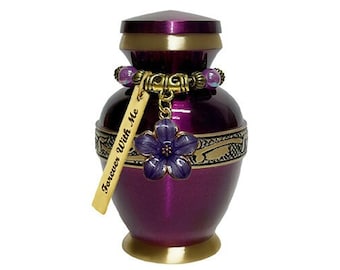 Golden Purple Garden Mini Urn Small Garden Keepsake - Love Charms® Option