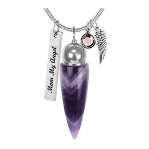 Amethyst Faux Crystal Cremation Jewelry Urn Stainless Steel Ash Holder Purple Memorial Pendant FREE Birthstone Free Shipping