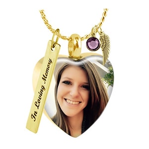 Color Photo Gold Heart Pendant Ash Urn with Love Charms