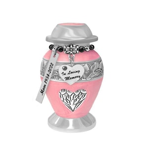 Pink Heart Angel Wings Cashmere Mini Urn - Love Charms® Option - Handmade Keepsake - Free Protective Bag & Grief Card