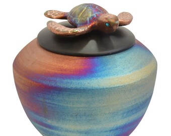 Raku Sea Turtle Keepsake Urn - Small Sea Turtle Urn Personalized