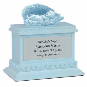 Toddler Blue Baby Column Urn - Free Engraving - Fast Shipping