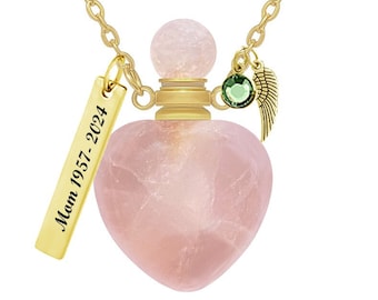 Pink Crystal Heart Cremation Urn Necklace – Stainless Steel Memorial Jewelry