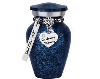 In Loving Memory Blue Heart Keepsake Urn - Love Charms® Engraving Option