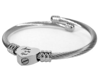 Always In My Heart Bangle Bracelet Cremation Urn - Engraving Option