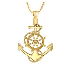 Anchor & Wheel 10KT Gold Cremation Jewelry Urn - Genuine Solid Gold Cremation Jewelry Urn Optional Chain Fast Shipping