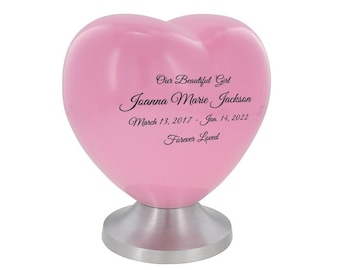 Beautiful Girl Pink Heart Child Urn - Durable, Heavy-Duty Metal - Personalized Free Engraving - 100% Lifetime Guarantee - Fast Shipping