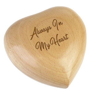 Always In My Heart Light Wood Keepsake Urn - Personalized Engraving - Small Wooden Heart Urn - Free Shipping