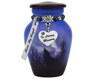 Winter Wolf Moon Mini Urn - Love Charms® Option - Small Urn For Ashes