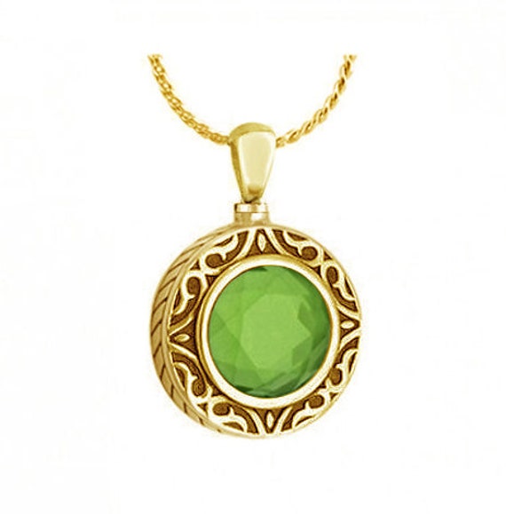 Peridot 10KT Gold Cremation Jewelry Urn 