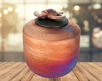 Sea Turtle Raku Child Urn – Handmade Pottery Memorial, Custom Engraving