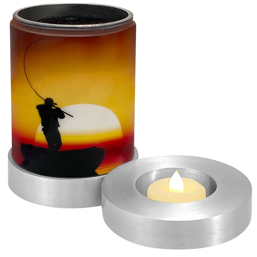 Lake Fishing Candle Cremation Urn Casting in Boat Fishing Urn Engraving  Available LED Candle Included 