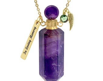 Amethyst Crystal Cremation Urn Necklace – Stainless Steel Ash Jewelry