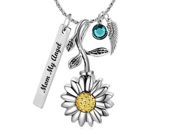 Sunflower Ash Urn Necklace – Personalized Memorial Jewelry, Stainless Steel