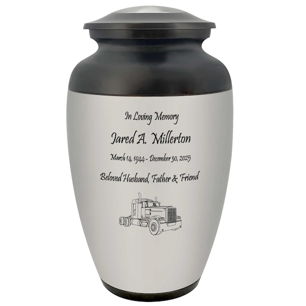 Big Rig Truck Pewter Adult Cremation Urn - Tribute Wreath™ - Pro Personalization