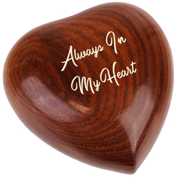 Always In My Heart Wood Keepsake Urn - Personalized Engraving - Small Wooden Heart Urn - Free Shipping