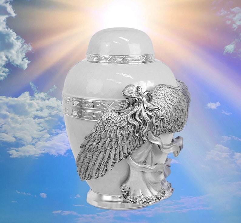 Angel of Grief® White Adult Cremation Urn -  Personalized Engraving - Lifetime Warranty - Adult Ashes Memorial - Fast Shipping