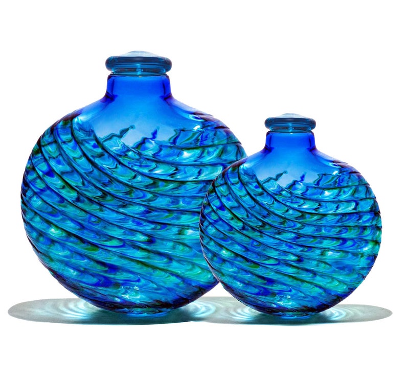 blue glass art cremation adult or medium urn