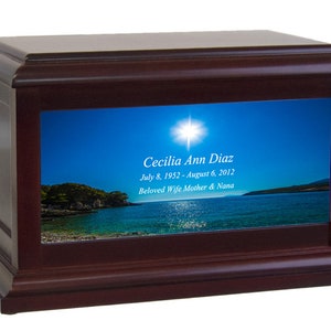 Back To The Beach Cremation Urn - Serene Ocean Sunset Design - Personalized Engraving & Photo - Quality Craftsmanship - Fast Shipping