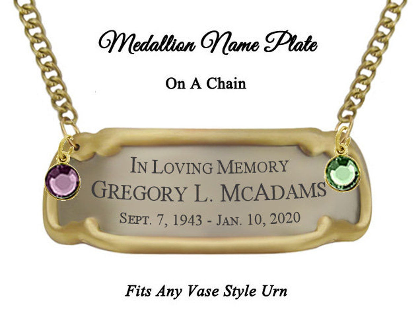 Brass Medallion Urn Name Plate Birth & Passing Stone Option Etsy