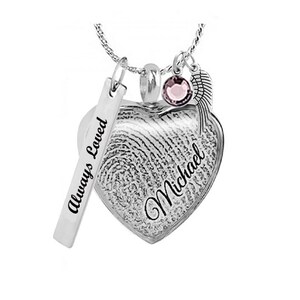 Personalized Thumb Print Photo Pendant Teardrop Urn - Love Charms® Option - Ash Keepsake - Free Birthstone & Chain - Fast Shipping