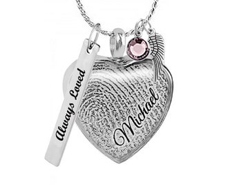 Personalized Thumb Print Photo Pendant Teardrop Urn - Love Charms® Option - Ash Keepsake - Free Birthstone & Chain - Fast Shipping