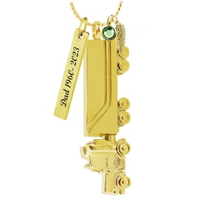 Truck 18 Wheeler Semi Truck Gold Pendant Urn - Love Charms® Option - Quality Stainless Steel - Gold Vermeil - Free Gift Box