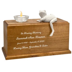 Whimsical Frog Adult Cremation Urn - Frog with Candle Hand Made Wood Urn