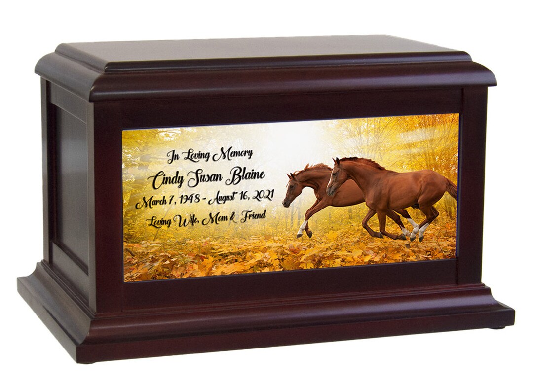 Galloping Fall Horses Memorial Cremation Urn Adult Running Horses