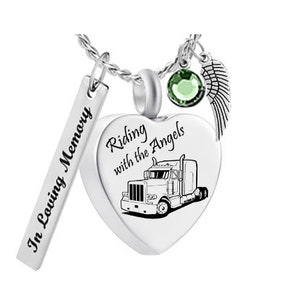 Truck Riding With the Angels Jewelry Urn - Love Charms® Option - Personalized Ash Keepsake - Free Birthstone & Chain - Fast Shipping