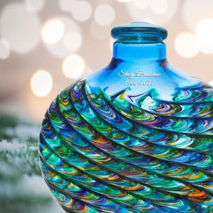 Aqua Ocean Mosaic Glass Adult or Medium Urn Laser Engraved Option Handcrafted in the USA Unique Memorial Tribute Fast Shipping